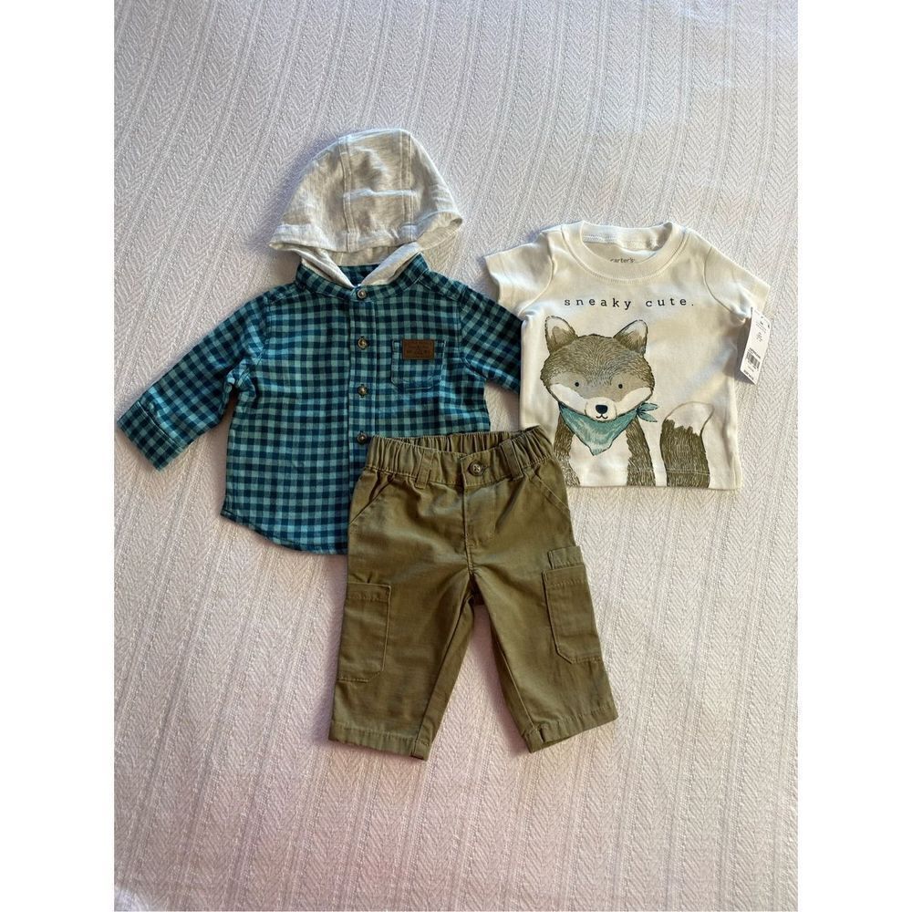 CARTER’S 3M BABY BOY Sneaky Cute 3-PC TOPS & BOTTOM PANTS SET - Picture 7 of 9
